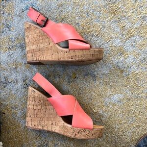 Hinge Pink Wedge Sandals with Cork Platform